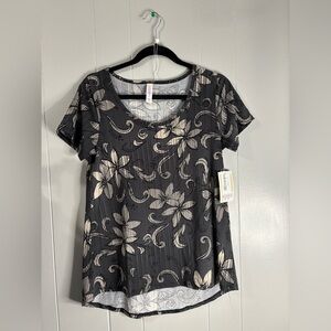 Floral Gray/Black & Cream Women's Top‎